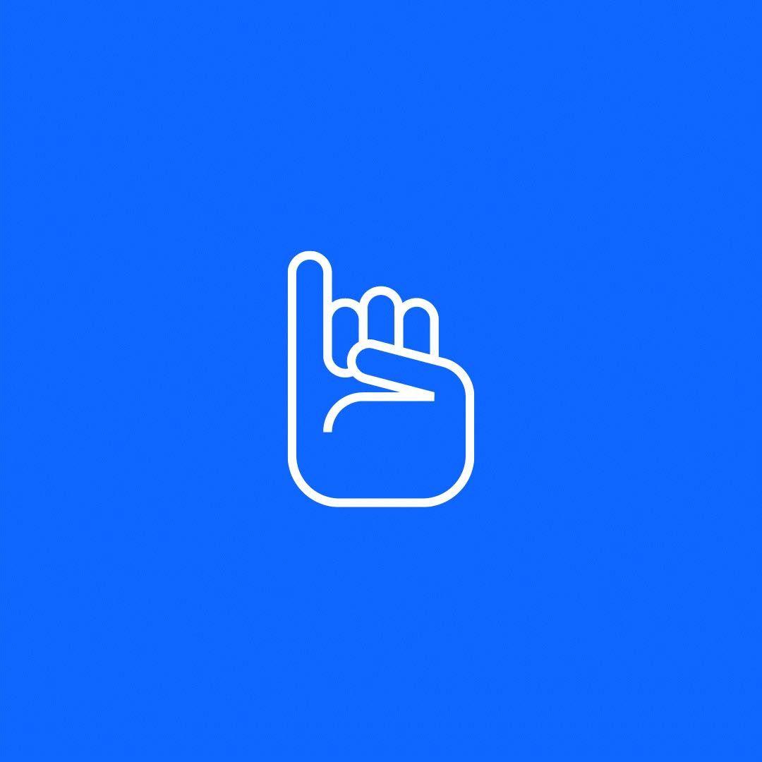 line-style animation of white hand on blue background