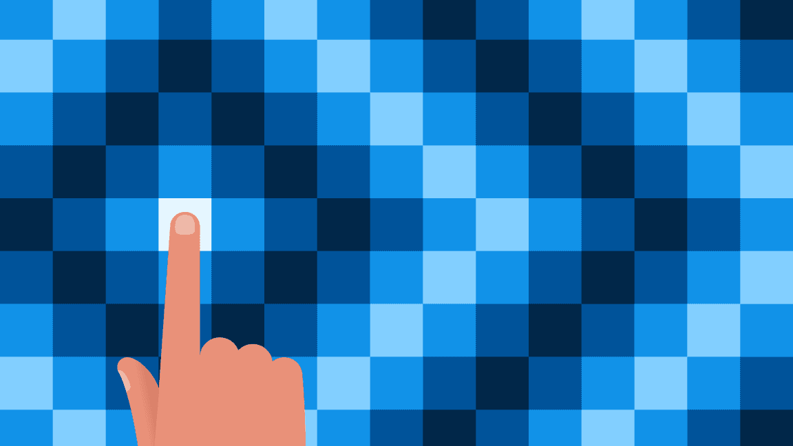 flat-style illustration of hand on grid of blues
