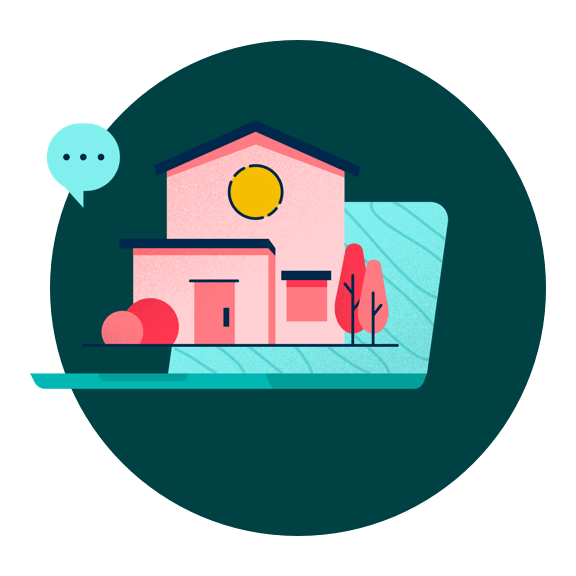 Illustration of a home with a text bubble above it.