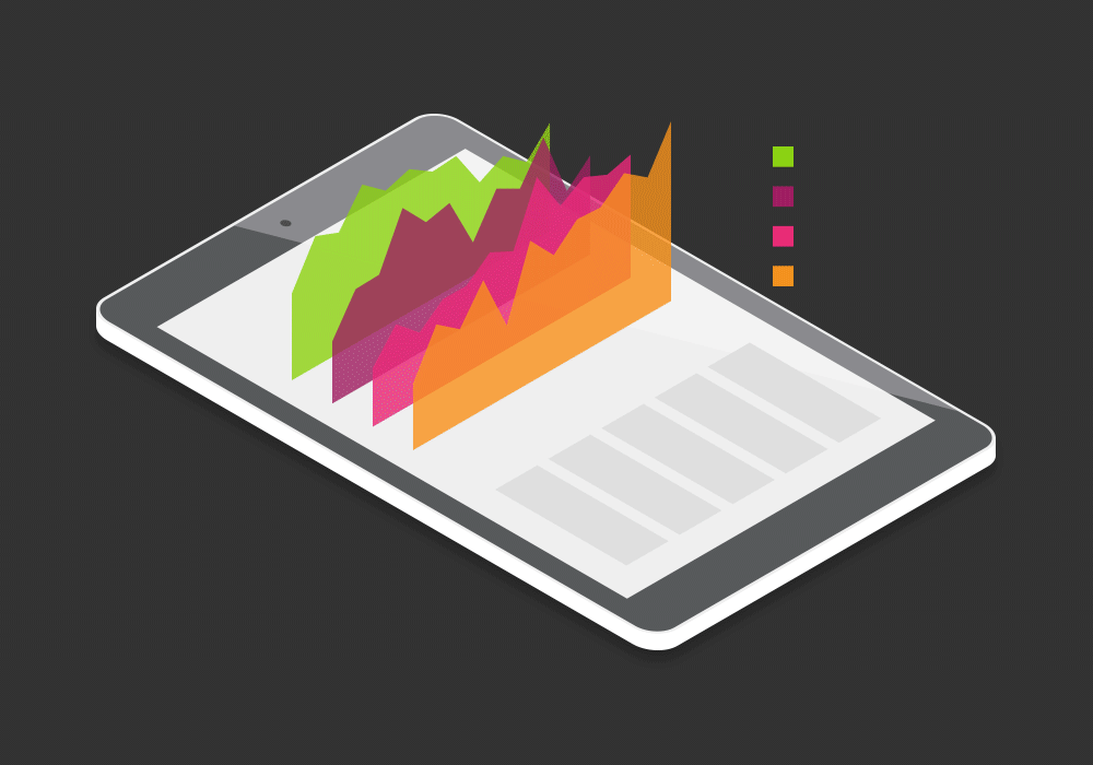 Ilustra dados de insight de cliente de gerenciamento de riquezas em um gráfico visualizado em um dispositivo mobile em qualquer lugar.