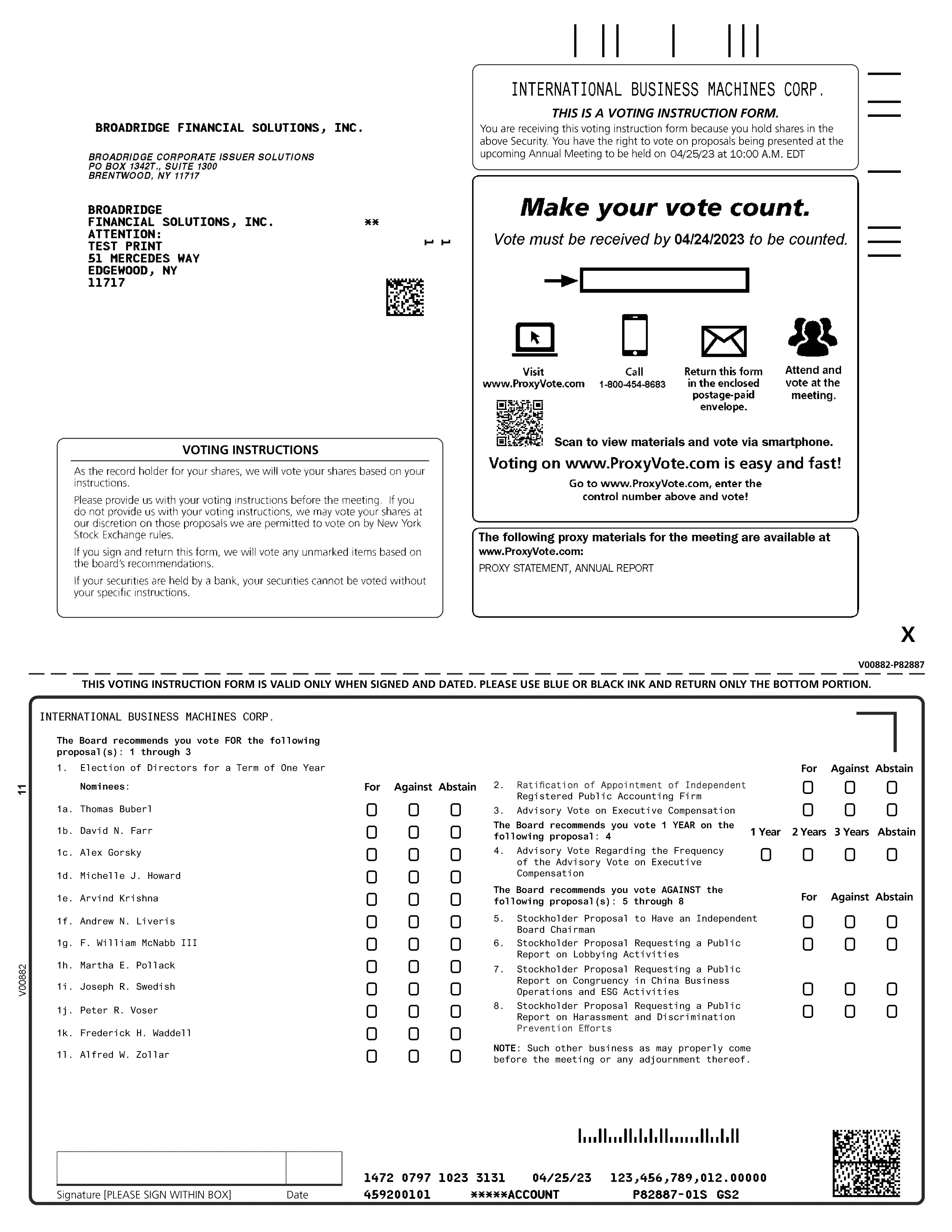 Proxy stockholder of record form