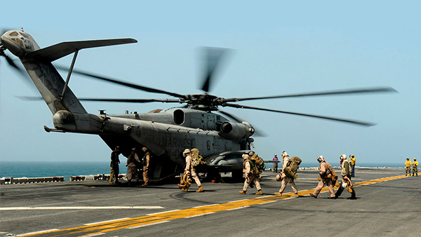 U.s. Marines Prepare To Board A Ch-53e Print