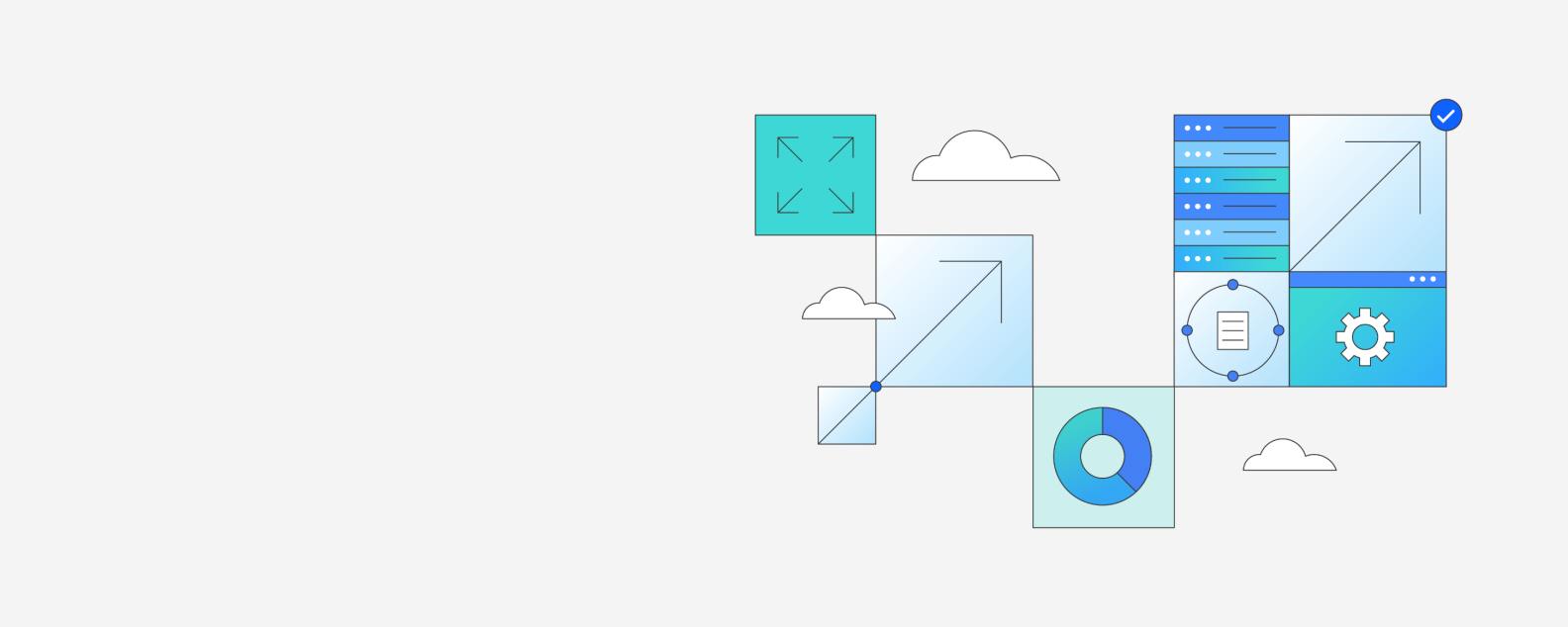 Illustration for Database Solution: Blue squares and white clouds arranged on a white backdrop