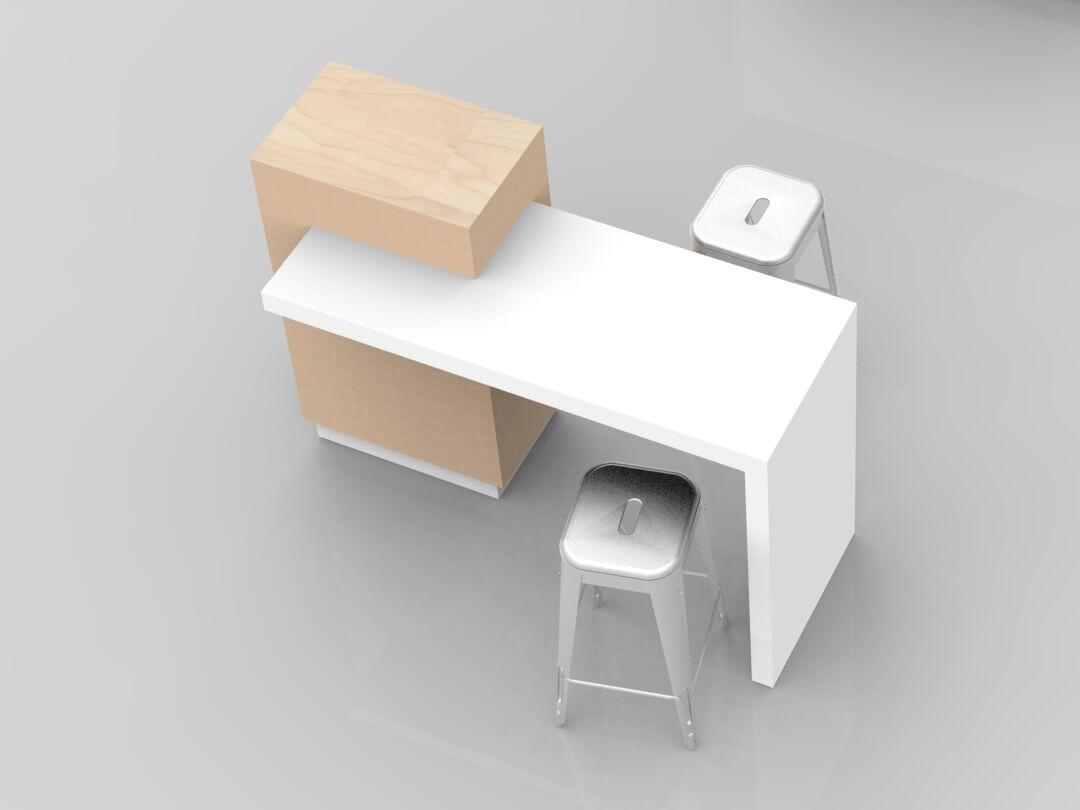 Rendering of custom furniture in white and bright wood