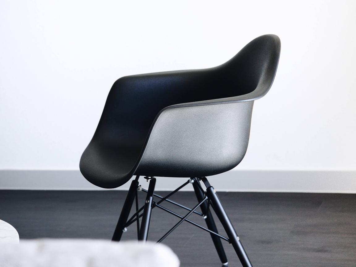 Close-up of black chair in front of white background