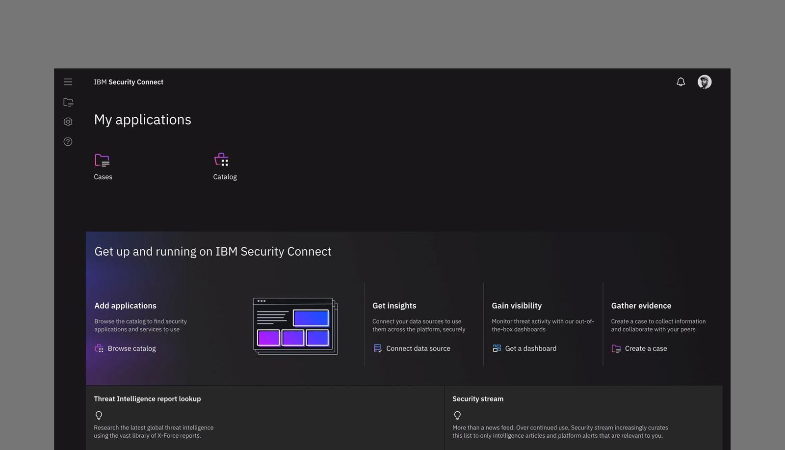 IBM Security Connect - My applications interface.