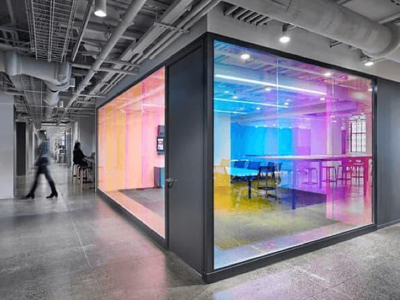 color in connect space on glass wall