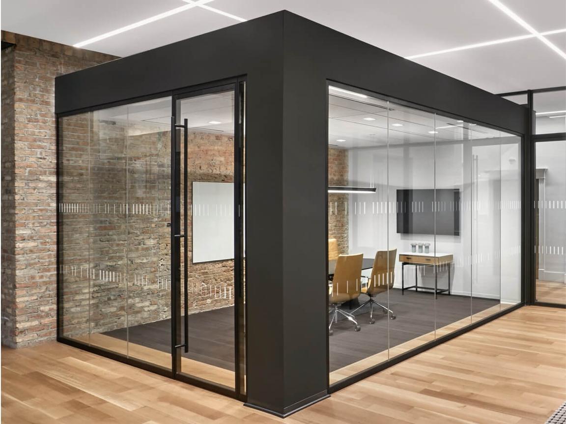 small conference room with demountable glass walls