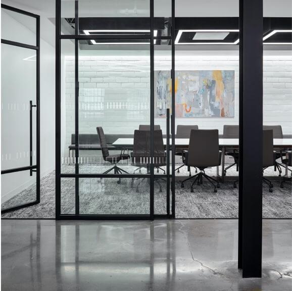 conference room with demountable glass partition