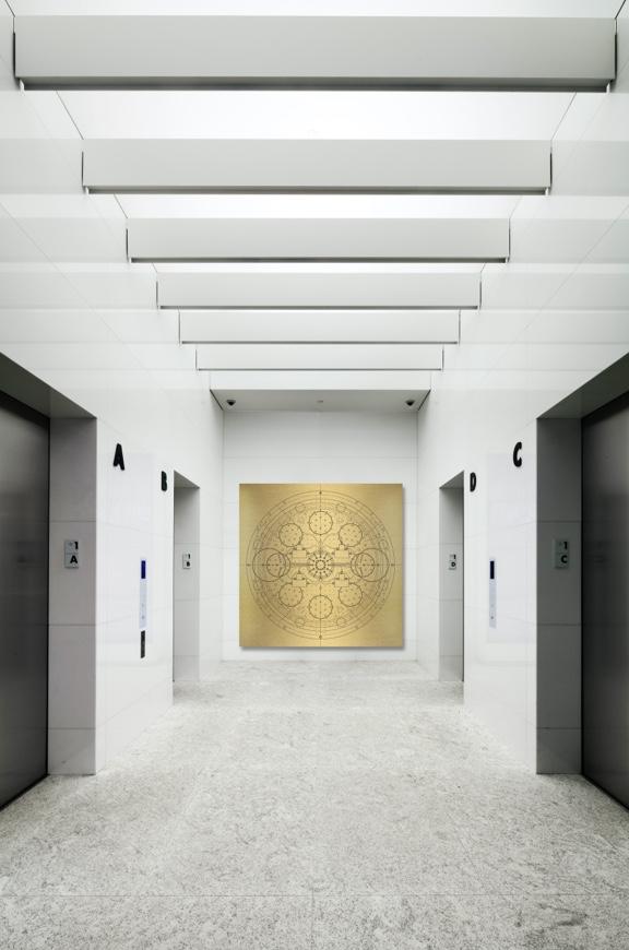 Elevator lobby featuring Quantum wall art
