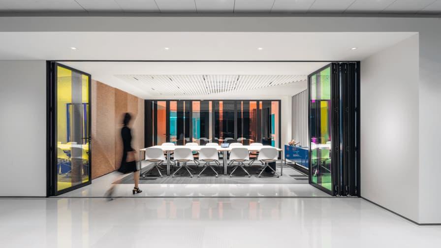 enclosed meeting room glass doors open