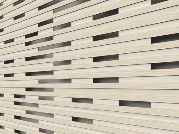 wood-on-wood perforated slat wall detail