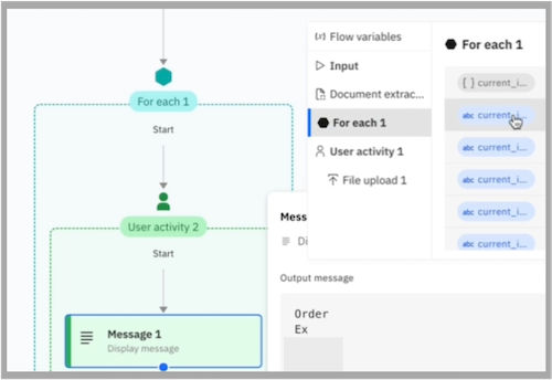 Example showing the data mapping of columns in a For each loop