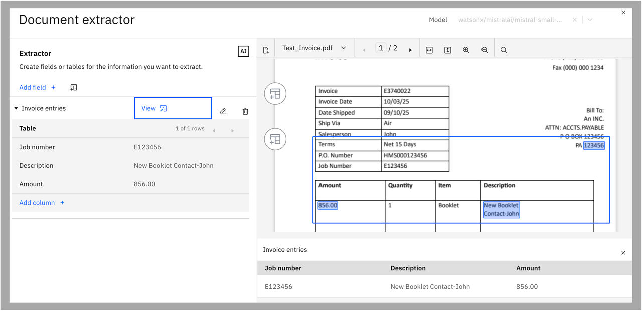 Example showing a custom table with the columns