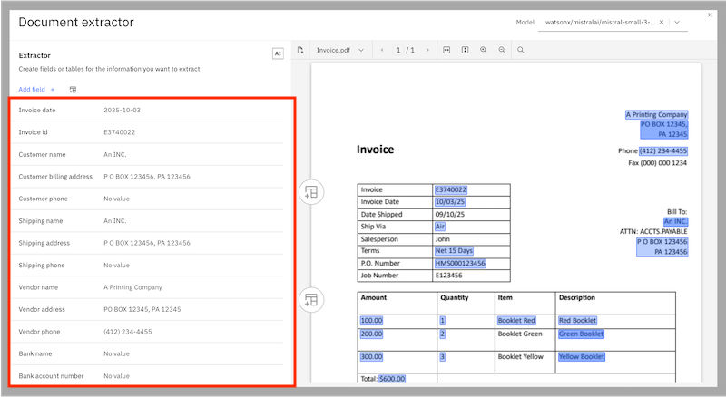 Figure 3: Example showing the fields for an invoice.