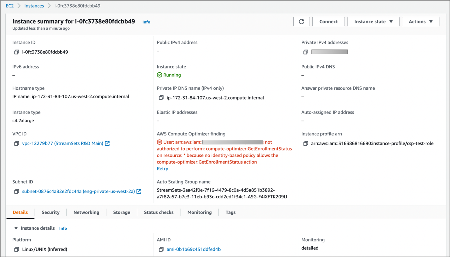 sample EC2 instance summary page