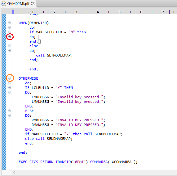 A PL/I program with code folding