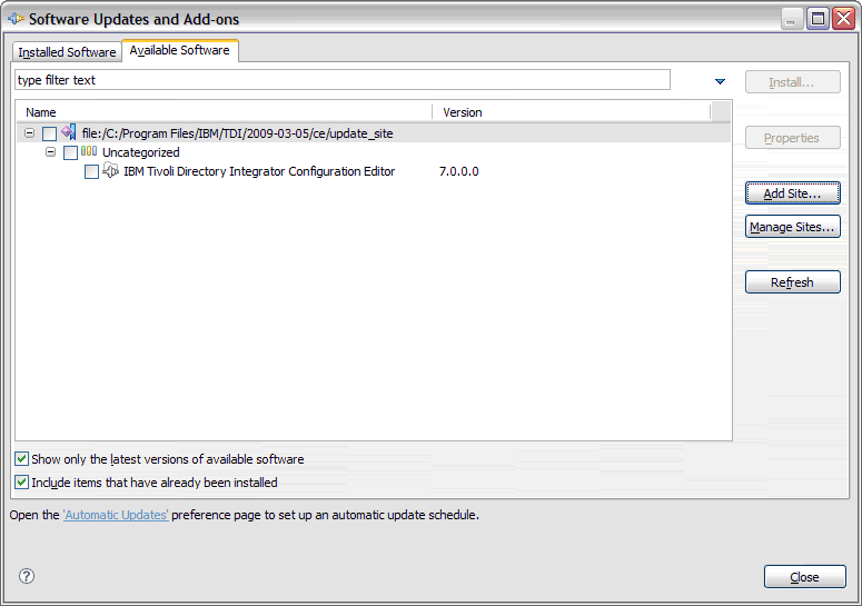 Installing or Updating using the Eclipse Update Manager