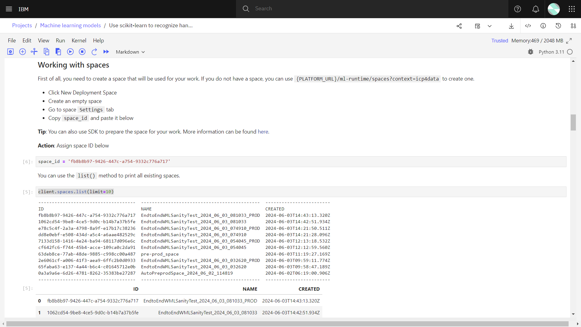 The following image shows the notebook with all of the environment variables set up.