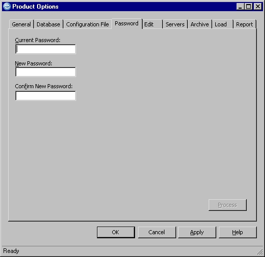 Product Options dialog - Password tab