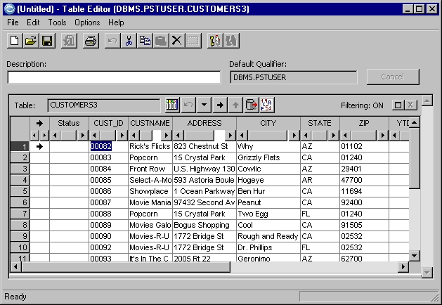 display of table rows in columnar format, described below