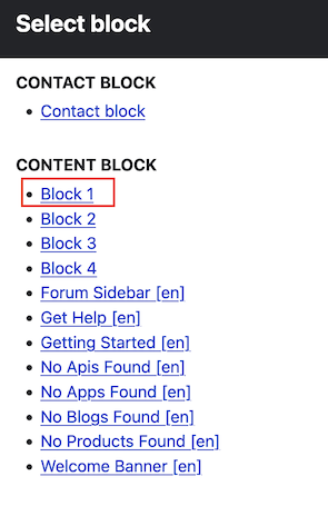 Page to select the content block