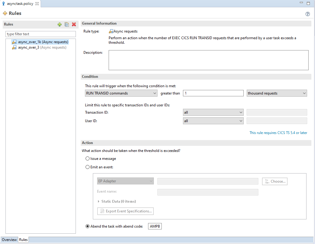 Dies ist ein Screenshot der Regeldefinition der Regel async_over_1k .