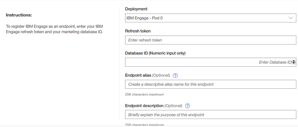 Screen shot of Campaign Endpoint registration screen in Exchange.
