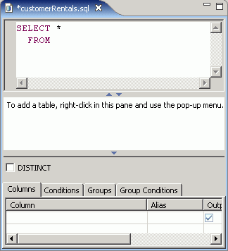 Plantilla de sentencia SELECT en el Constructor de consultas SQL