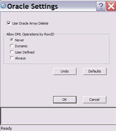 Oracle settings panel, fields explained below