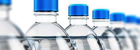 Bottles with blue lids