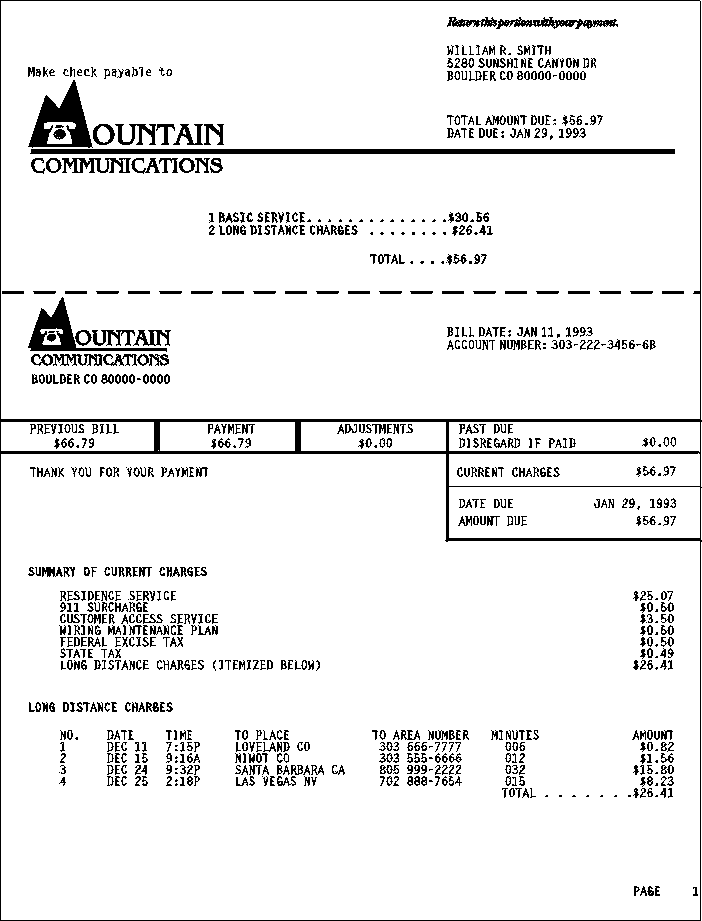 Example two Phone bill