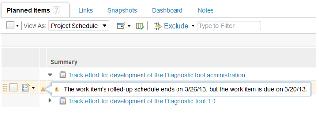 Example of Cross-Project Planning Problems Check warning