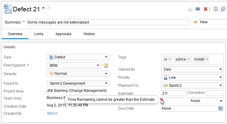 Example of Invalid Estimate Check warning