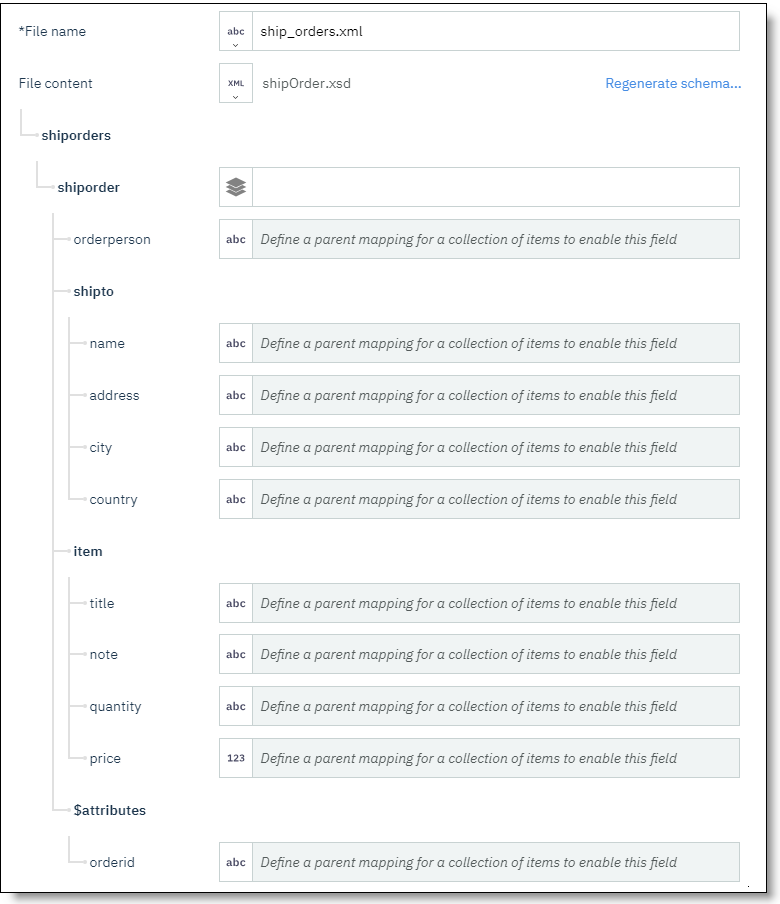 Field-based representation of the XML elements and structure Field-based representation of the XML elements and structure