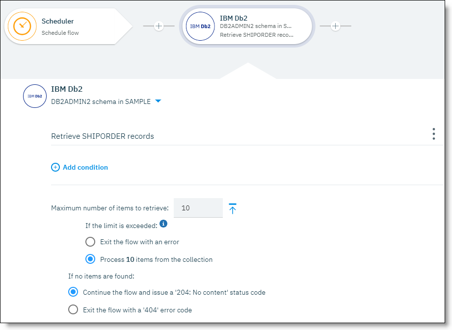 Db2 retrieve records action example Db2 retrieve records action example