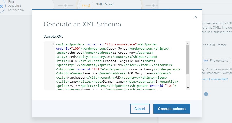 Sample XML for generating your XML schema Sample XML for generating your XML schema