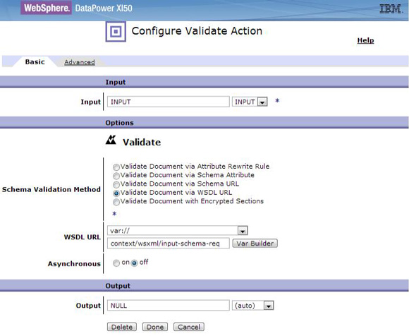 Details of the validate action before data mediation of the SOA request