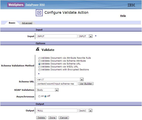 SLD gateway validate action details for XML-based services