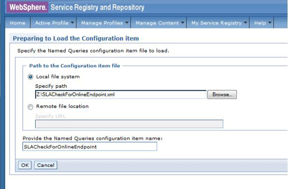 WSRR load named query configuration file