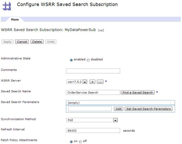 WSRR saved search subscription object in DataPower