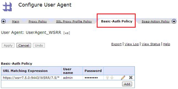 Basic-auth policy                     configured at the user agent level