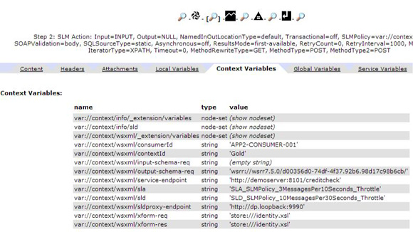 Extract of context                     variables on the CreditCheck service request (SLD)