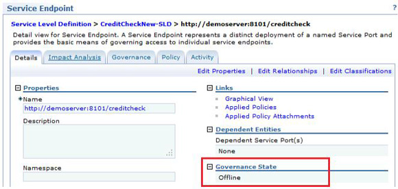 Governance state of                     the demoserver-8101 service endpoint (offline)