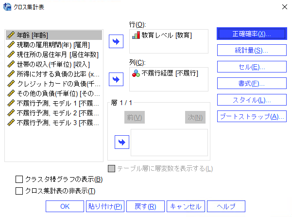 クロス集計表で独立性検定のカイ2乗検定を行いましたが いくつかのセルは期待度数が5未満ですと表示されてしまいます