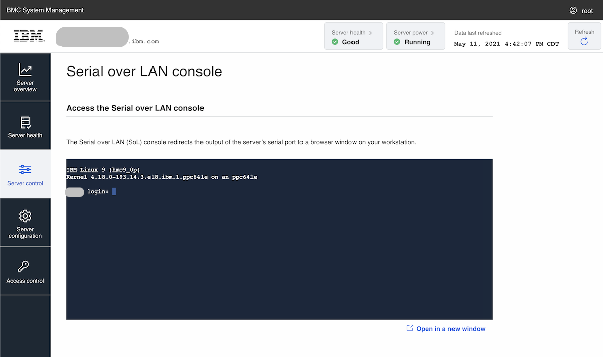Server control -> Serial over LAN console