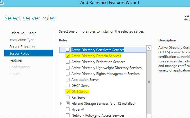 Select Active Directory Domain Services and DNS Server