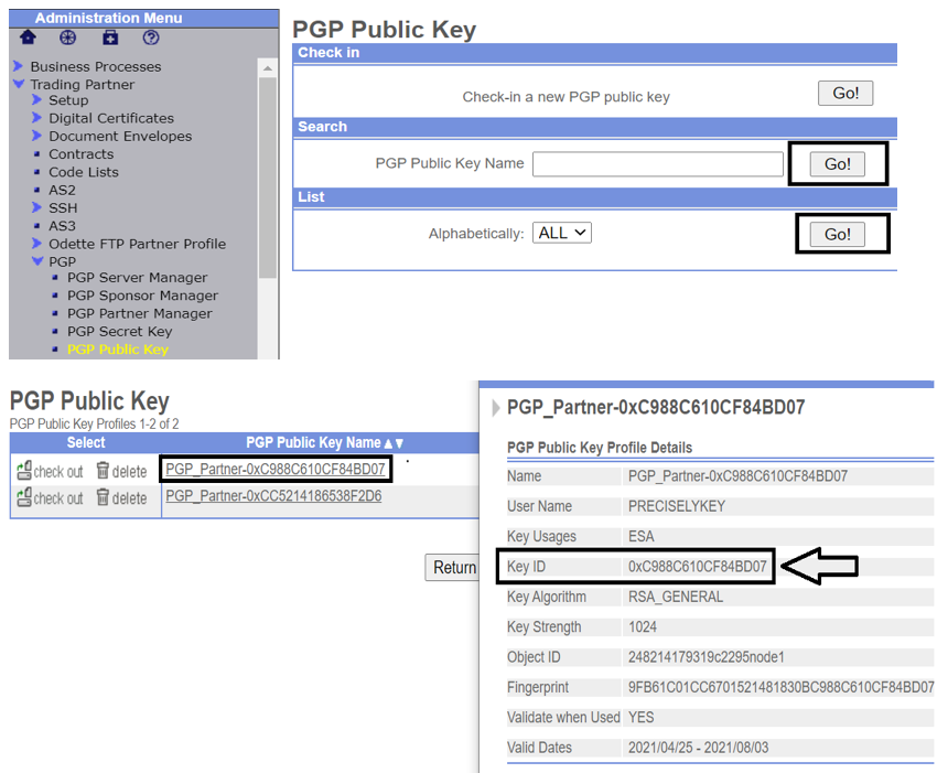 UI Navigation to find the Public Key ID