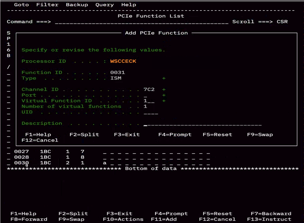 HCD panel showing Add PCIe function window