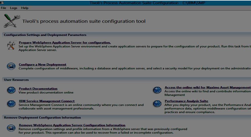 Tivoli's process automation suite configuration tool 